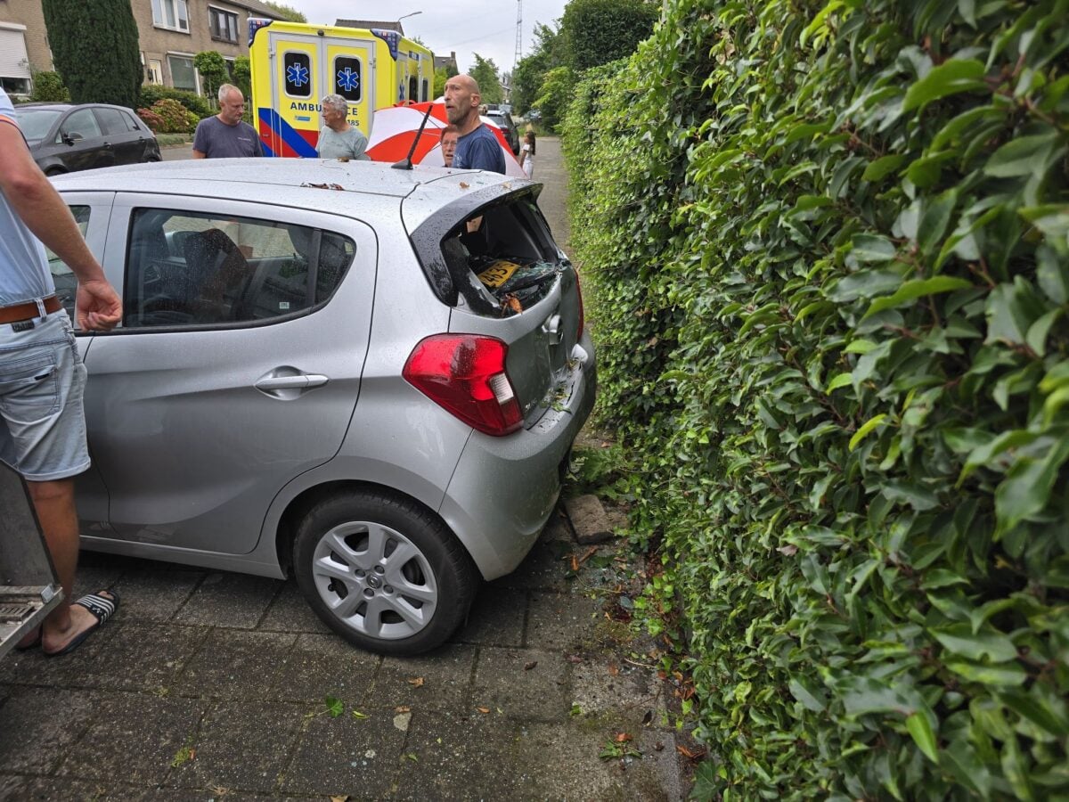 Vrouw belandt tijdens keren op stoep en deels tegen heg